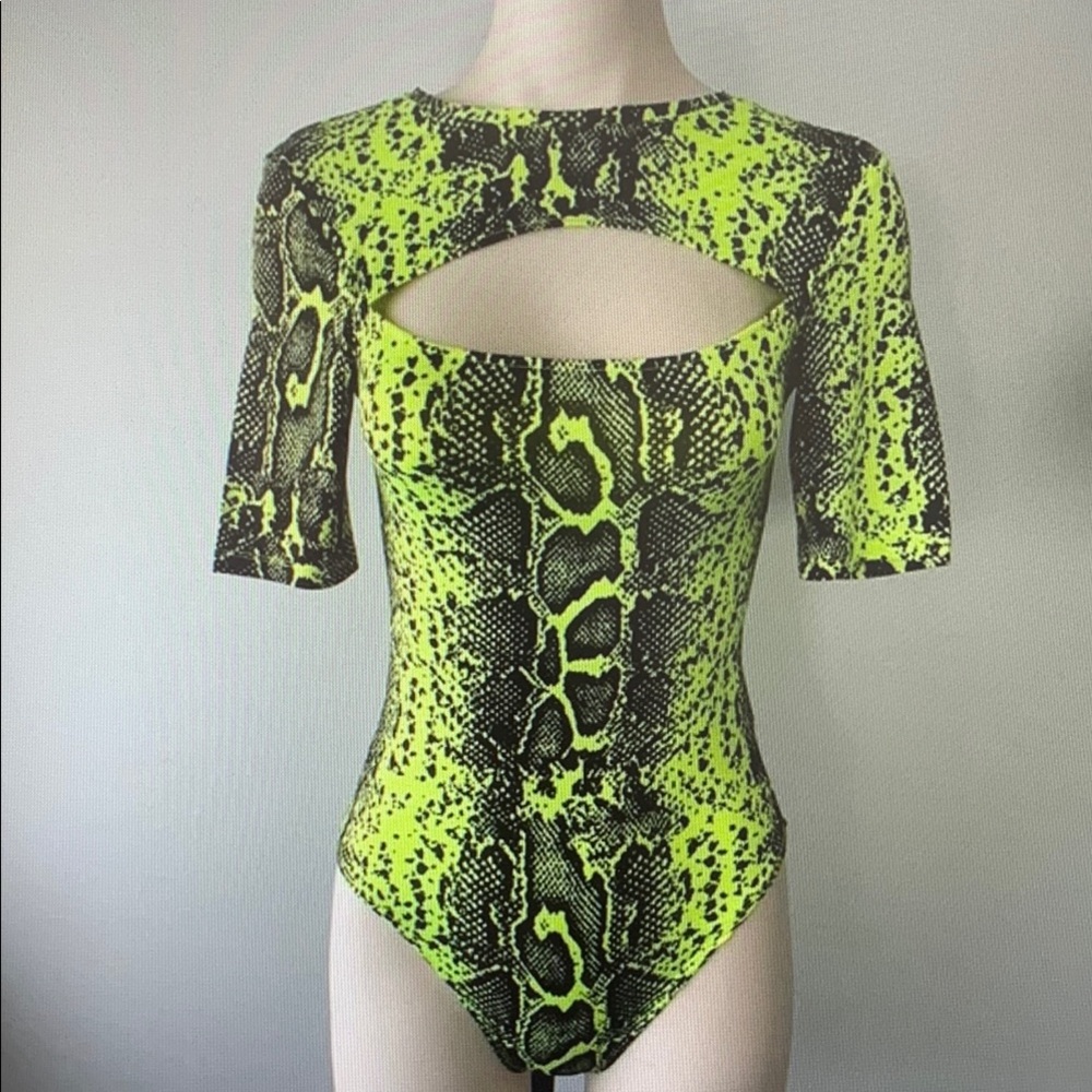 Guess Neon Green and Black Snake Print Bodysuit
